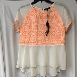 C. Luce Geometric Orange and White Blouse